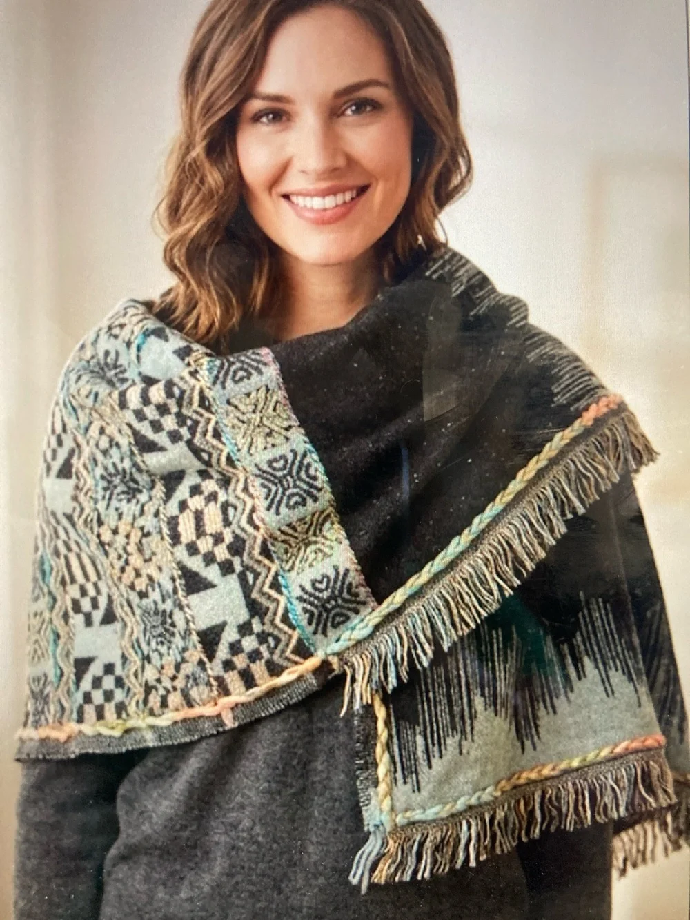 Elegant Additions Silk Fleur Blanket Scarf Wrap Boho Tribal Knit